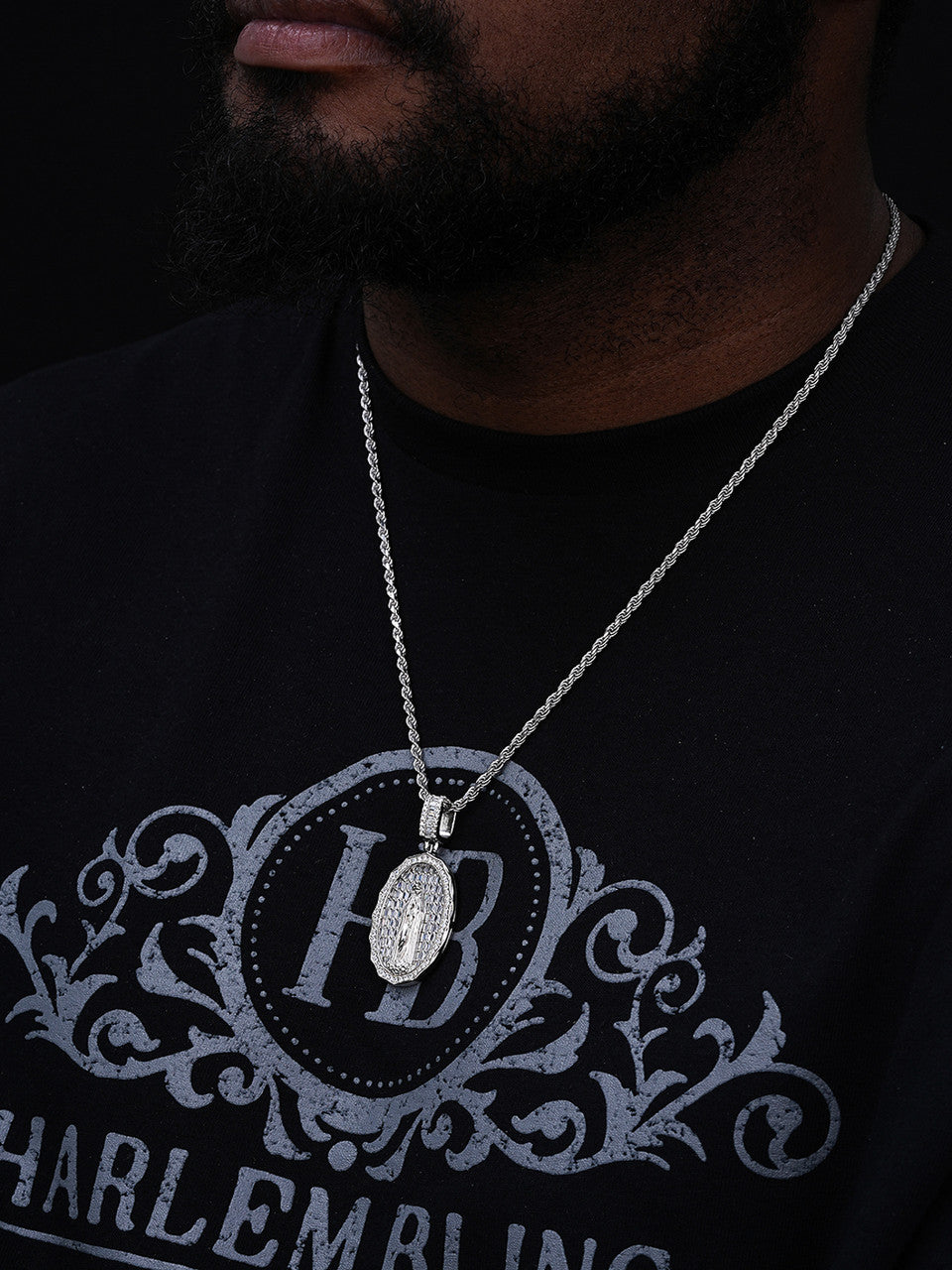 Real 925 Sterling Silver & 14k Gold - Virgin Mary Necklace Iced Baguette Pendant