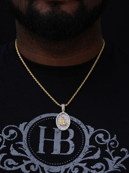 Our Lady Virgin Mary Iced Medallion Pendant - 14k Gold Vermeil Or 925 Silver - CZ Stones - Medium 2"