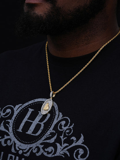 Our Lady Virgin Mary Iced Medallion Pendant - 14k Gold Vermeil Or 925 Silver - CZ Stones - Medium 2"