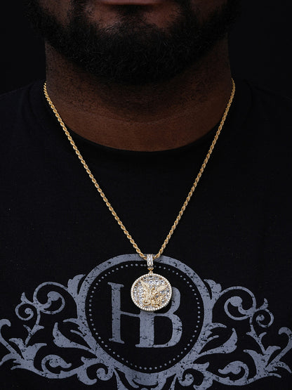 St Michael Archangel Medallion Pendant - 14k Gold Vermeil Or 925 Silver - CZ Stones - Medium 1.75"