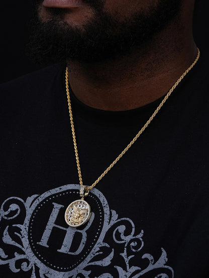 St Michael Archangel Medallion Pendant - 14k Gold Vermeil Or 925 Silver - CZ Stones - Medium 1.75"