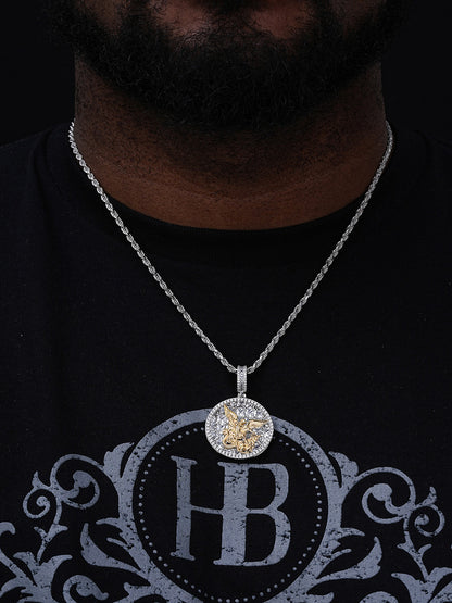 St Michael Archangel Medallion Pendant - 14k Gold Vermeil Or 925 Silver - CZ Stones - Medium 1.75"