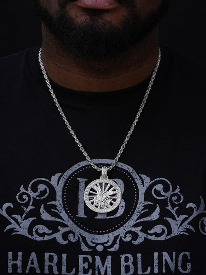 Michael Archangel Iced Baguette Medallion Pendant - 14k Gold Vermeil Or 925 Silver - CZ Stones - Medium 2.25"