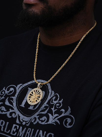 Michael Archangel Iced Baguette Medallion Pendant - 14k Gold Vermeil Or 925 Silver - CZ Stones - Medium 2.25"