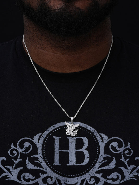 Saint Michael Archangel Slaying Dragon Pendant - 14k Yellow Gold Vermeil Or 925 Silver - CZ Stones - Small 1.33"