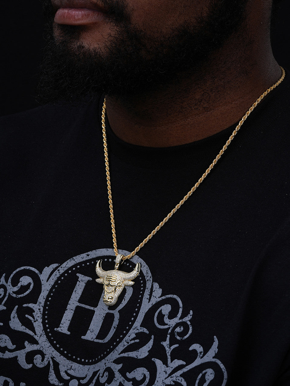 Chicago Bulls Iced Pendant - 14k Gold Vermeil Or 925 Silver - CZ Stones - Small 1.5"