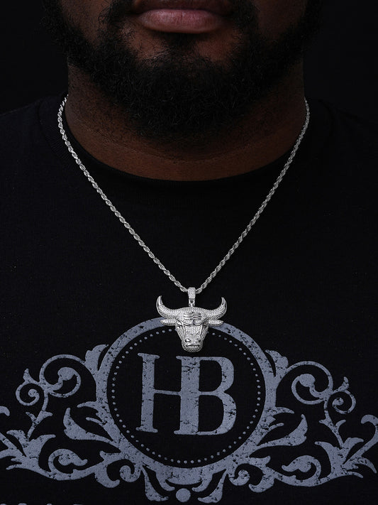 Chicago Bulls Iced Pendant - 14k Gold Vermeil Or 925 Silver - CZ Stones - Small 1.5"