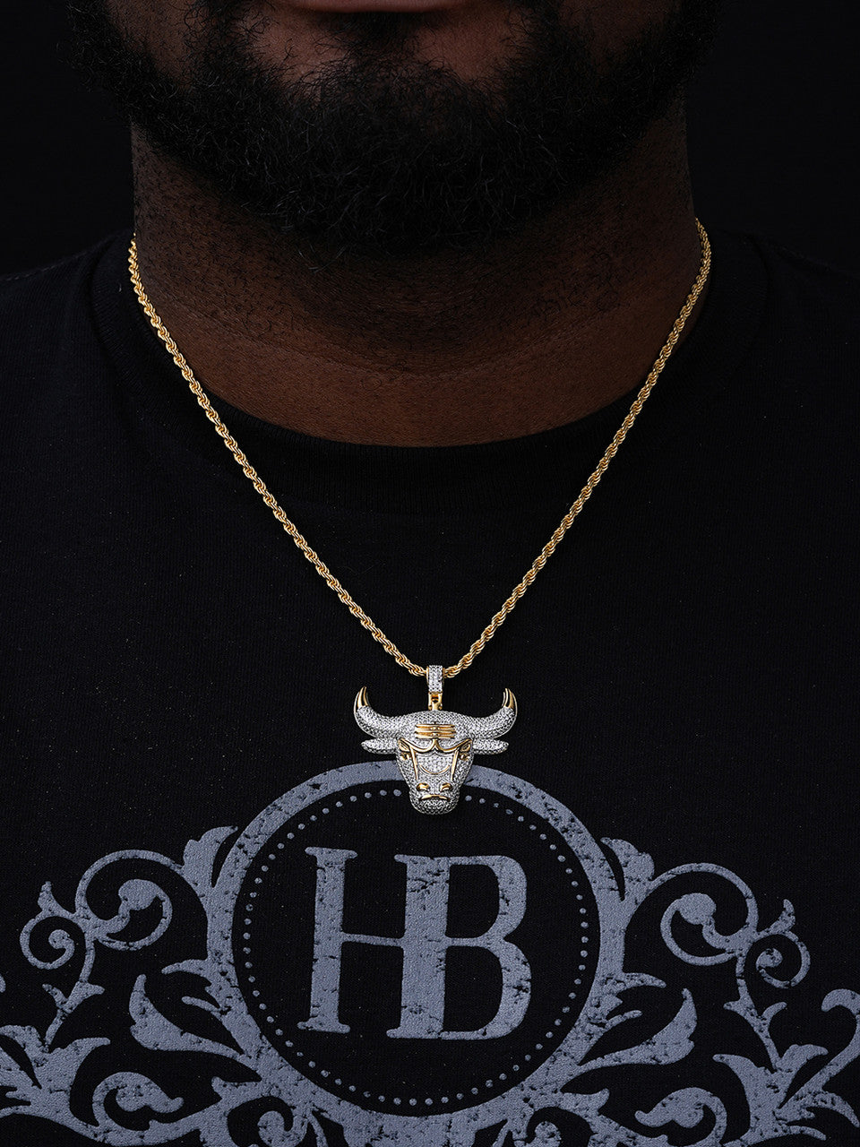 Chicago Bulls Iced Pendant - 14k Gold Vermeil Or 925 Silver - CZ Stones - Small 1.5"