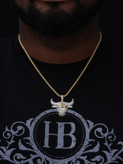 Chicago Bulls Iced Pendant - 14k Gold Vermeil Or 925 Silver - CZ Stones - Small 1.5"