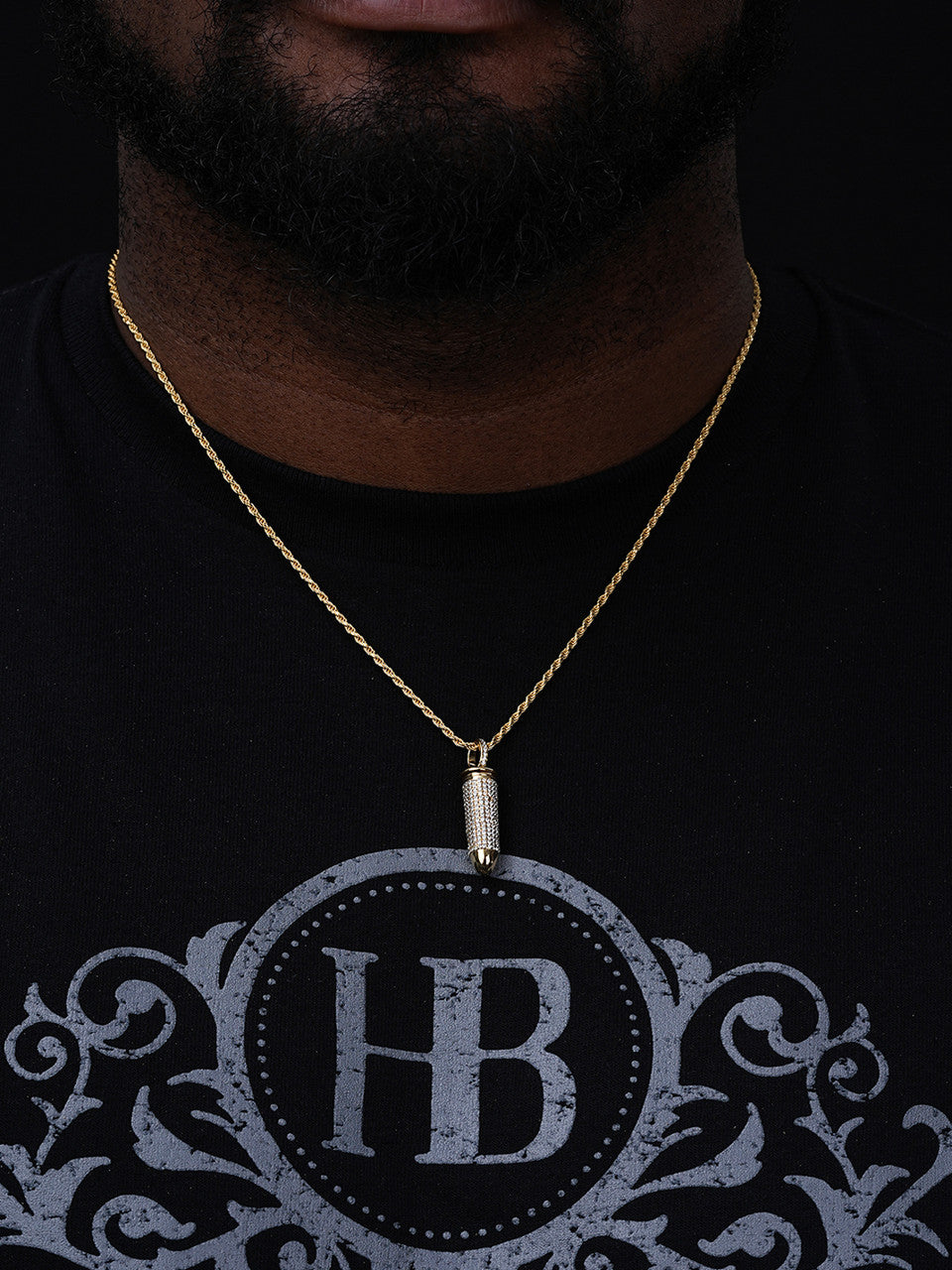 Solid 925 Silver Bullet Iced Stash Pendant W. Rope Chain Mens HIP