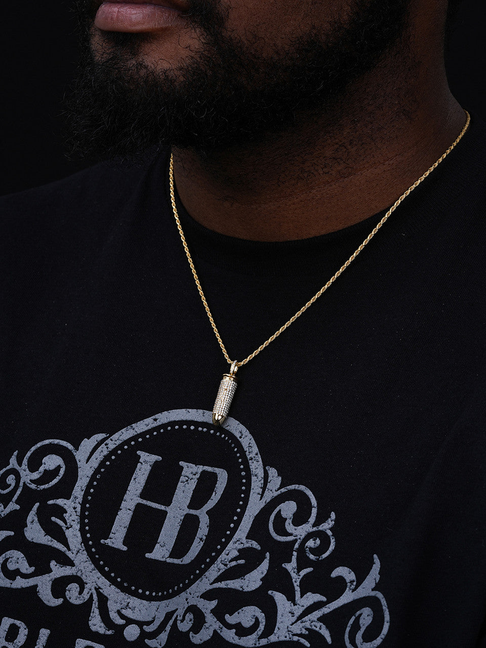 Bullet Icy Pendant - 14k Gold Vermeil Or 925 Silver - CZ Stones - Small 1"