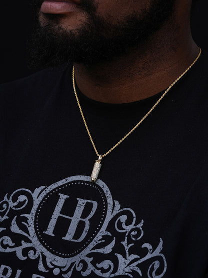 Bullet Icy Pendant - 14k Gold Vermeil Or 925 Silver - CZ Stones - Small 1"