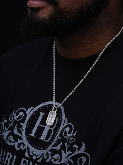 Dog Tag Iced Baguette Pendant - 14k Gold Vermeil Or 925 Silver - CZ Stones - Small 1.5"