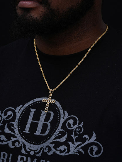 Cuban Link Unique Bust Down Cross Pendant - 14k Gold Vermeil Or 925 Silver - CZ Stones - Medium 2"
