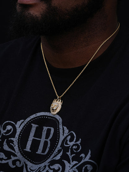 Lion W. Crown African Rasta Pendant - 14k Gold Vermeil Or 925 Silver - CZ Stones - Small 1.5"