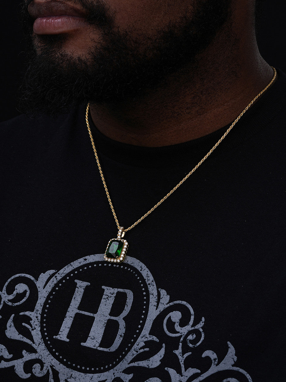 MOISSANITE Simulated Green Emerald Diamond Pendant - 14k Gold Vermeil Or 925 Silver - Small 1.5"