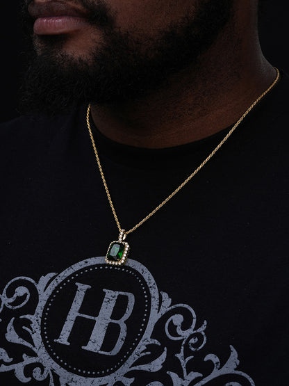 MOISSANITE Simulated Green Emerald Diamond Pendant - 14k Gold Vermeil Or 925 Silver - Small 1.5"