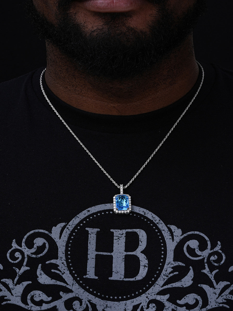 Stimulated Blue Diamond Pendant - 14k Gold Vermeil Or 925 Silver - CZ Stones - Small 1.5"