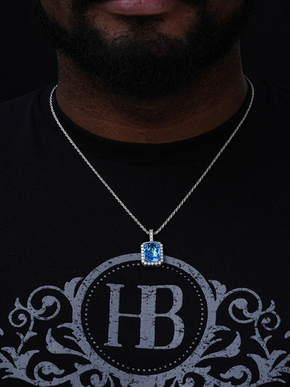 Stimulated Blue Diamond Pendant - 14k Gold Vermeil Or 925 Silver - CZ Stones - Small 1.5"