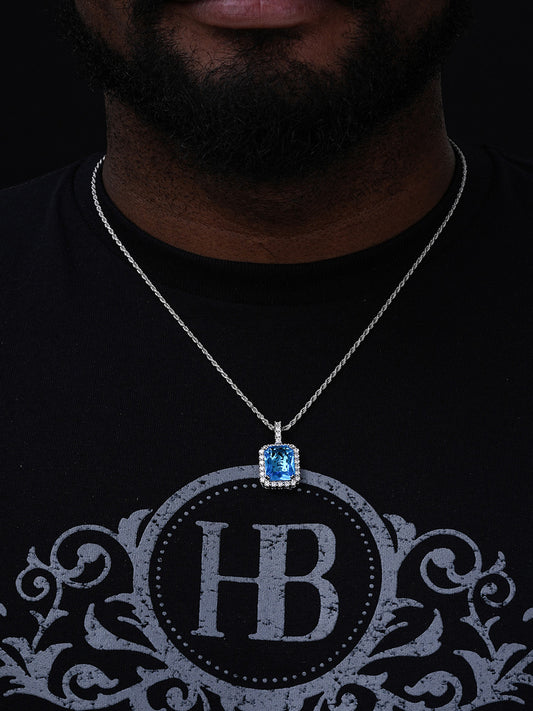 Stimulated Blue Diamond Pendant - 14k Gold Vermeil Or 925 Silver - CZ Stones - Small 1.5"