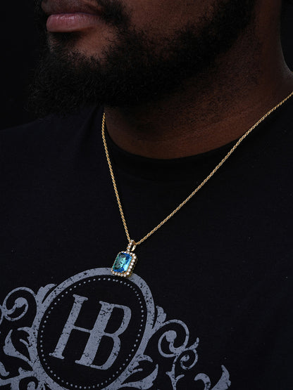 Stimulated Blue Diamond Pendant - 14k Gold Vermeil Or 925 Silver - CZ Stones - Small 1.5"