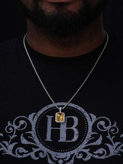 Simulated Yellow Canary Diamond Pendant - 14k Gold Vermeil Or 925 Silver - CZ Stones - Small 1.5"