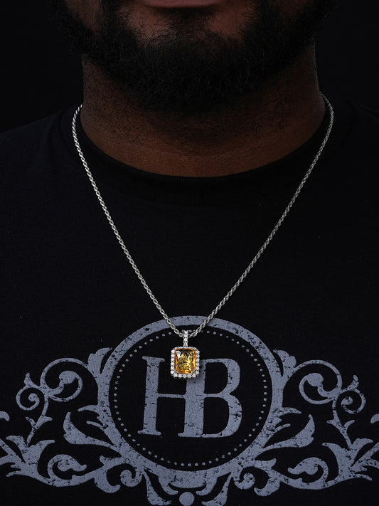 Simulated Yellow Canary Diamond Pendant - 14k Gold Vermeil Or 925 Silver - CZ Stones - Small 1.5"