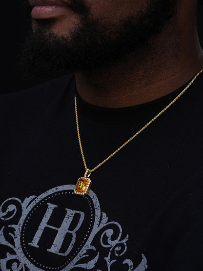 Simulated Yellow Canary Diamond Pendant - 14k Gold Vermeil Or 925 Silver - CZ Stones - Small 1.5"