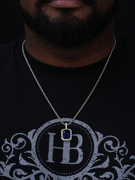 Simulated Sapphire Diamond Pendant - 14k Gold Vermeil Or 925 Silver - CZ Stones - Small 1.5"