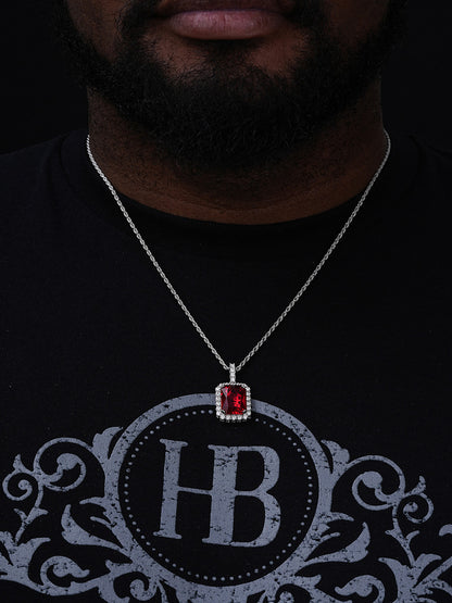 Simulated Red Ruby Diamond Pendant - 14k Gold Vermeil Or 925 Silver - CZ Stones - Small 1.5"