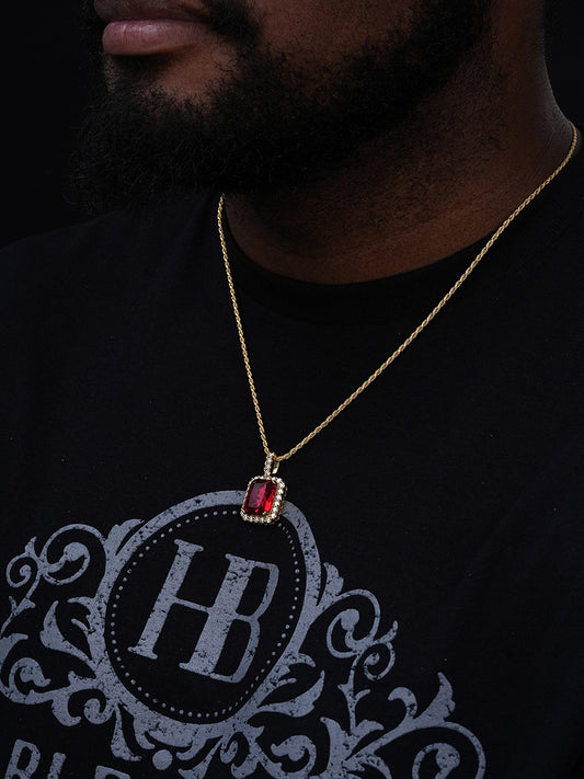 Simulated Red Ruby Diamond Pendant - 14k Gold Vermeil 925 Silver - CZ Stones - Small 1.5"