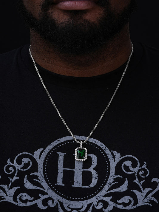 Simulated Green Emerald Diamond Pendant - 14k Gold Vermeil Or 925 Silver - CZ Stones - Small 1.5"