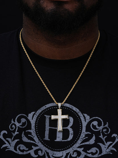 Faithful Cross Hip Hop Pendant - 14k Yellow Gold Vermeil Or 925 Silver - CZ Stones - Medium 2"