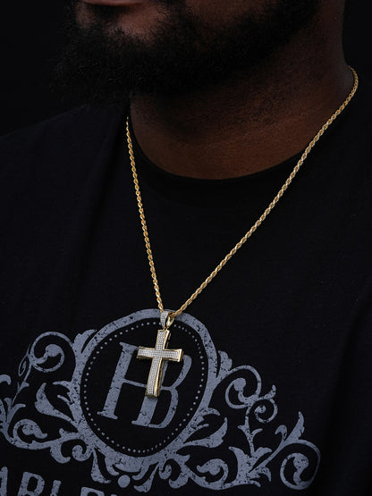 Faithful Cross Hip Hop Pendant - 14k Yellow Gold Vermeil Or 925 Silver - CZ Stones - Medium 2"