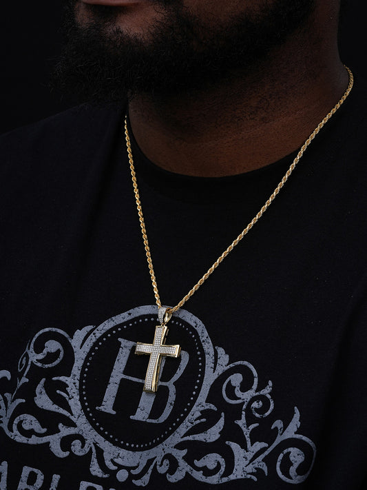 Faithful Cross Hip Hop Pendant - 14k Yellow Gold Vermeil Or 925 Silver - CZ Stones - Medium 2"