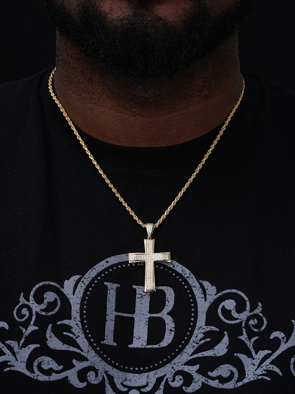 Faithful Cross Hip Hop Pendant - 14k Yellow Gold Vermeil Or 925 Silver - CZ Stones - Medium 2"