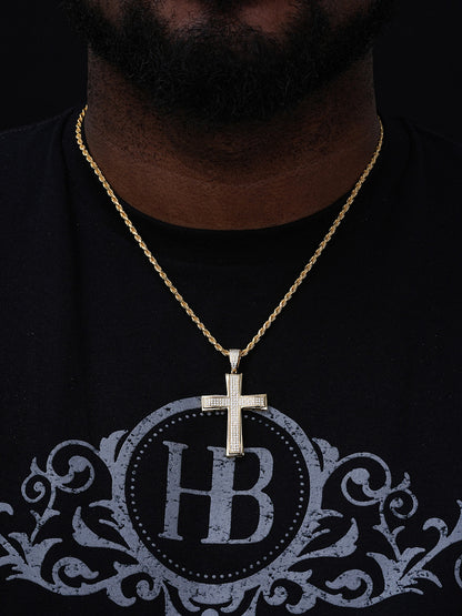 Faithful Cross Hip Hop Pendant - 14k Yellow Gold Vermeil Or 925 Silver - CZ Stones - Medium 2"