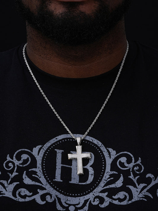 Faithful Cross Hip Hop Pendant - 14k Yellow Gold Vermeil Or 925 Silver - CZ Stones - Medium 2"