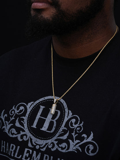 XANAX Pill Bar Pendant - 14k Gold Vermeil Or 925 Silver - CZ Stones - Small 1"