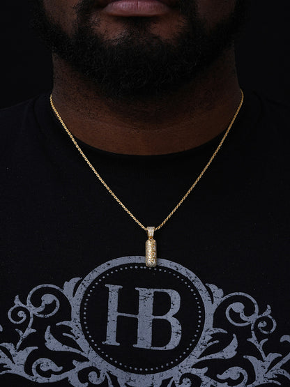 XANAX Pill Bar Pendant - 14k Gold Vermeil Or 925 Silver - CZ Stones - Small 1"