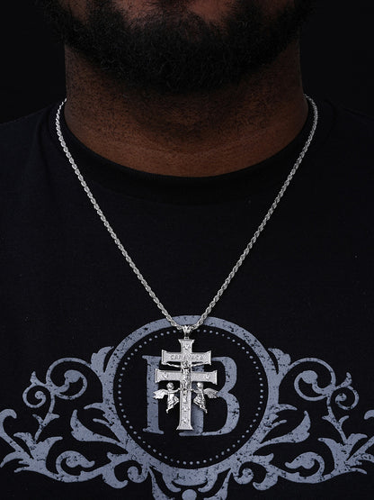Caravaca Cross Double Crucifix Pendant - 925 Silver - CZ Stones - Large 3"