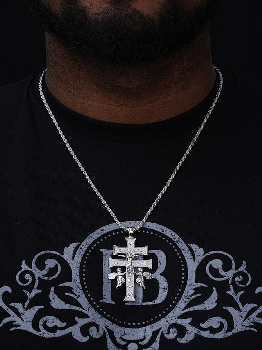 Caravaca Cross Double Crucifix Pendant - 925 Silver - CZ Stones - Large 3"