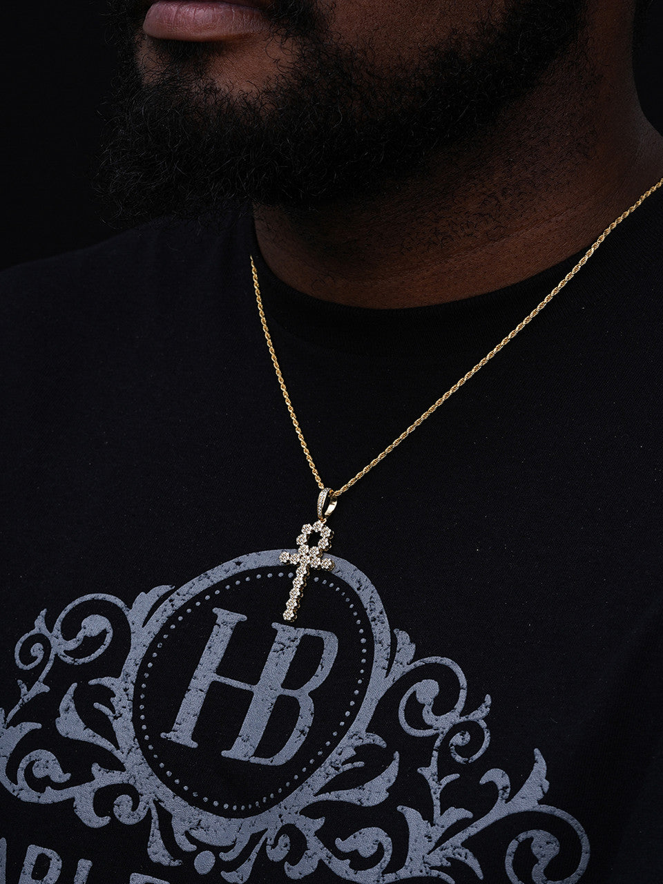 Ankh Tennis Iced Out Cross Pendant - 14k Yellow Gold Vermeil Or 925 Silver - CZ Stones - Medium 2"