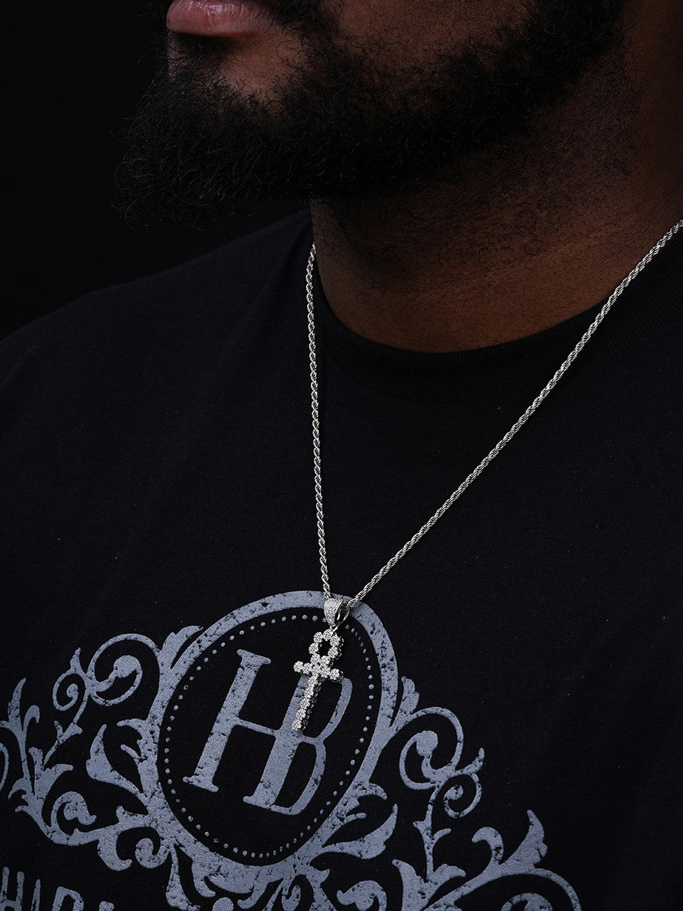 Ankh Tennis Iced Out Cross Pendant - 14k Yellow Gold Vermeil Or 925 Silver - CZ Stones - Medium 2"