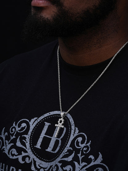 Ankh Tennis Iced Out Cross Pendant - 14k Yellow Gold Vermeil Or 925 Silver - CZ Stones - Medium 2"