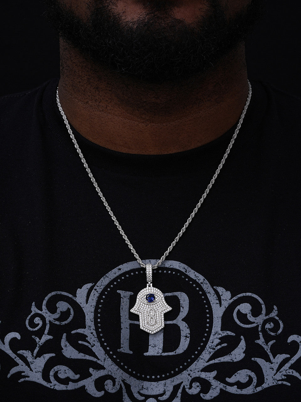Evil Eye Hamsa Hand Iced Out Pendant - 14k Gold Vermeil Or 925 Silver - CZ Stones - Medium 2"