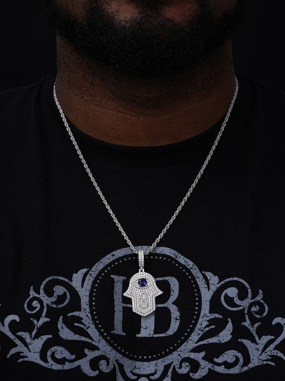 Evil Eye Hamsa Hand Iced Out Pendant - 14k Gold Vermeil Or 925 Silver - CZ Stones - Medium 2"