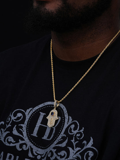 Evil Eye Hamsa Hand Iced Out Pendant - 14k Gold Vermeil Or 925 Silver - CZ Stones - Medium 2"