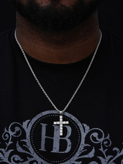 Tennis Cross Iced Out Pendant - 925 Silver - CZ Stones - 5 Sizes 0.75"-2.25"