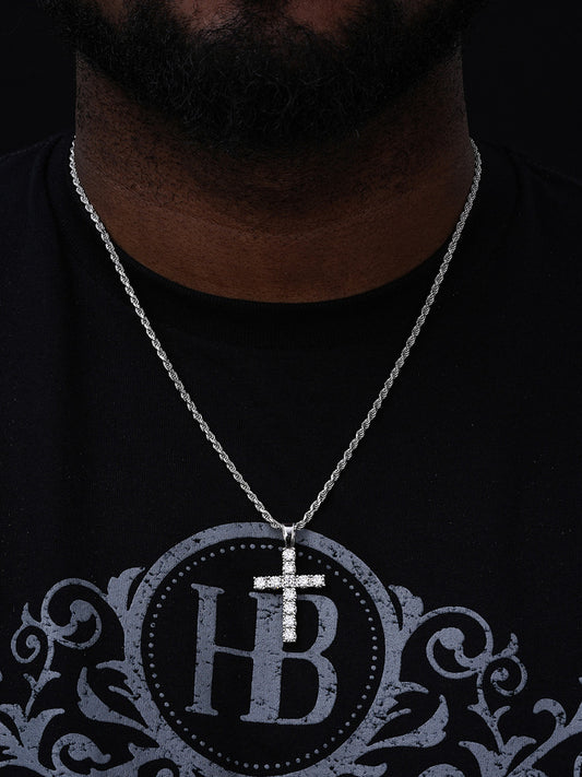 MOISSANITE Tennis Cross - 925 Silver - 5 Sizes 0.75"-2.25"